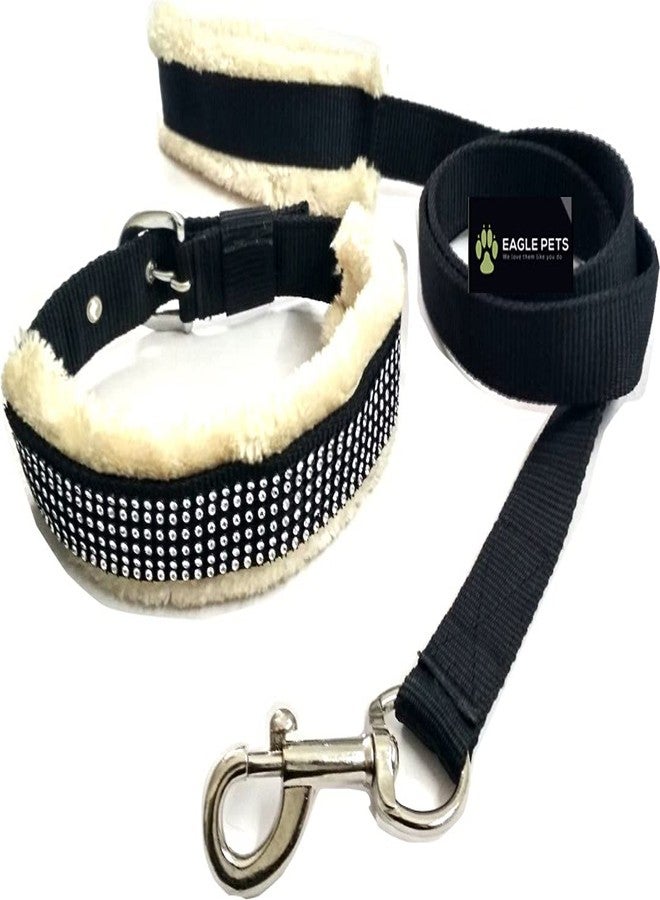 Eagle Pets Dogs Soft Fur Nylon Collar & Leash Set for Puppy Soft Padding Collar & Leash (Black & White, Small)